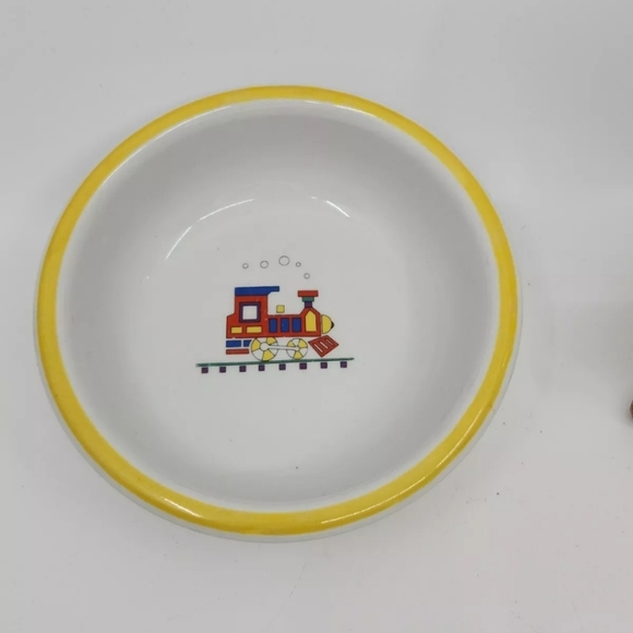 Vtg Tognana Crown Corning Italian  Pottery 3 Pc Child's Place Setting Choo-Choo - Picture 3 of 10